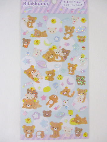 Cute Kawaii San-X Rilakkuma Bear Glittery Sticker Sheet 2023 - B Stars Planet - for Planner Journal Scrapbook Craft