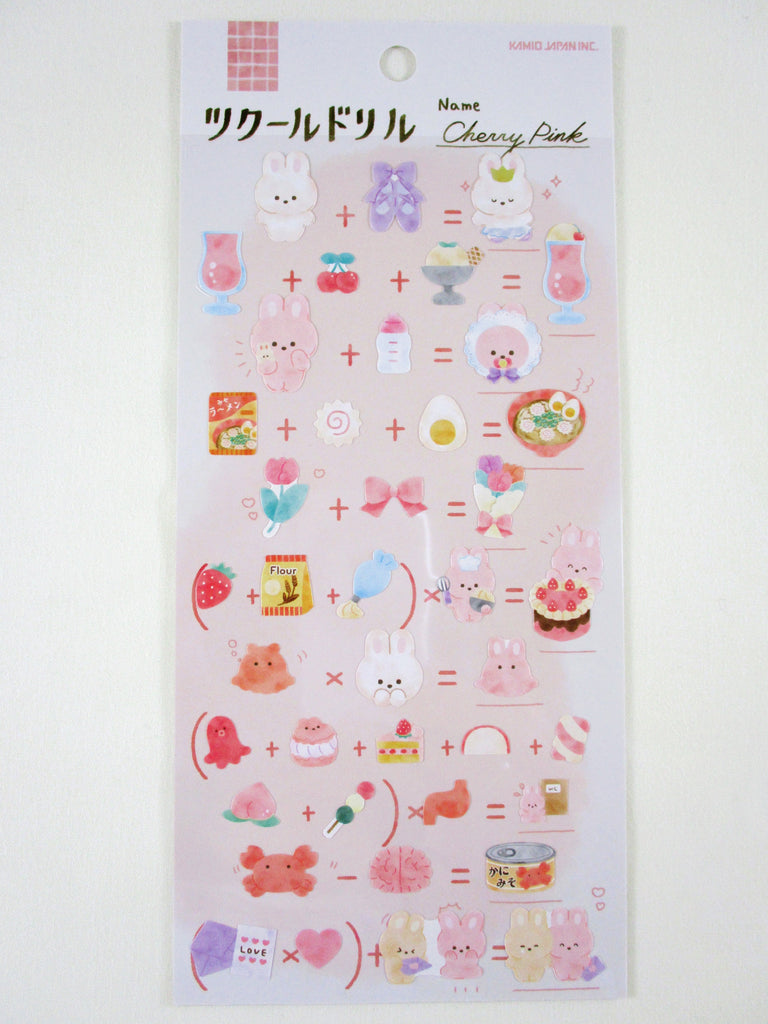 Cute Kawaii Kamio Math Animal plus Food Series Sticker Sheet - Cherry Pink Rabbit - for Journal Planner Craft Agenda Organizer Scrapbook