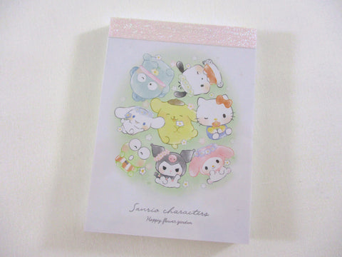 Cute Kawaii Kamio Sanrio Characters Hello Kitty Pochacco Purin Cinnamoroll Kuromi My Melody Happy Flower Garden Mini Notepad / Memo Pad - Stationery Designer Paper Collection