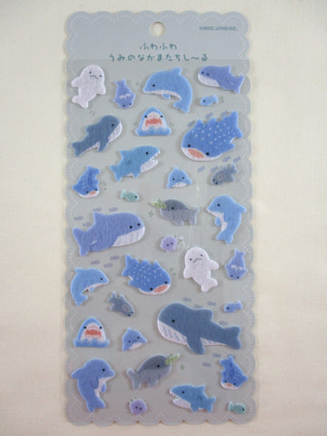 Cute Kawaii Kamio Felt Sticker Sheet - Dolphin Whale Shark Fish Ocean Animals Beach - for Journal Planner Craft Agenda Organizer Scrapbook Gift