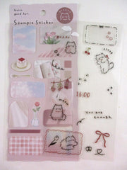 Cute Kawaii Crux Stampie Series Sticker Sheet - Pink Red Cat Flower Seashell - for Journal Planner Craft Notebook Diary Gift