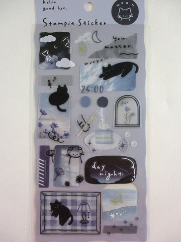 Cute Kawaii Crux Stampie Series Sticker Sheet - Blue Cat Moon Night - for Journal Planner Craft