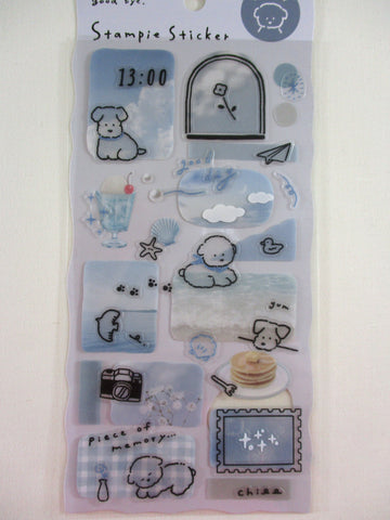 Cute Kawaii Crux Stampie Series Sticker Sheet - Blue Dog Good Day Sky Sea - for Journal Planner Craft Notebook Diary Gift