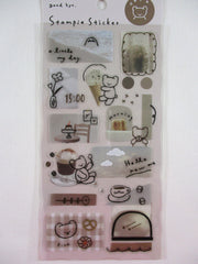 Cute Kawaii Crux Stampie Series Sticker Sheet - Brown Bear Coffee Cafe - for Journal Planner Craft Notebook Diary Gift