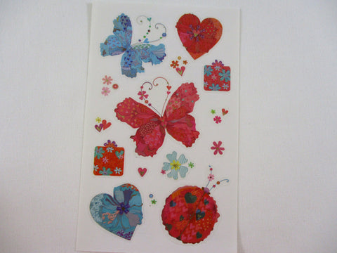 Mrs Grossman Turnowsky Butterfly Heart Love Flower Sticker Sheet / Module - 4 x 6.5 in - Vintage & Collectible - Stationery Journal Scrapbook Diary Notebook Planner Schedule Gift