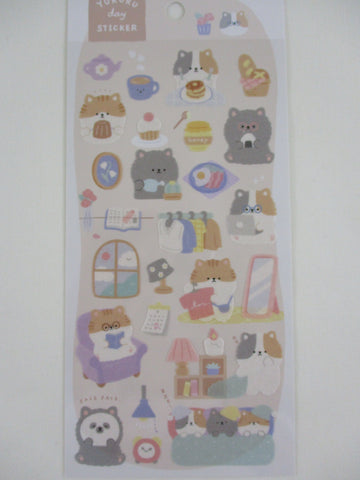 Cute Kawaii Crux Yururu Home Activities Series Sticker Sheet - Cat Breakfast Laundry Reading - for Journal Planner Craft