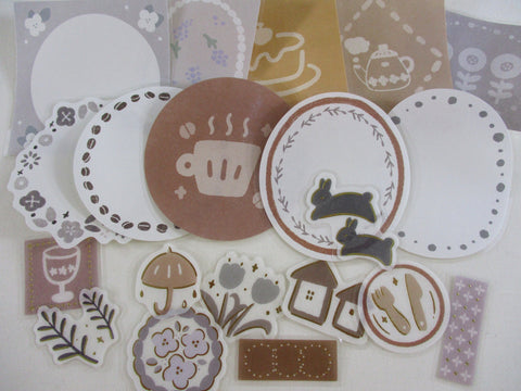 Bunny and Coffee theme Write on message Label and Deco Flake Stickers - 20 pcs - cute kawaii Gift