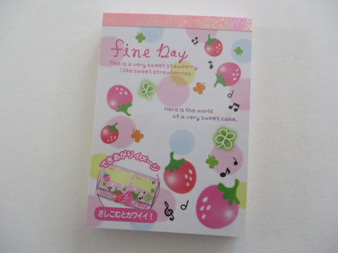Cute Kawaii Q-Lia Fine Day Strawberry Midi Mini Notepad / Memo Pad - Stationery Designer Paper Diary Journal Penpal Gift