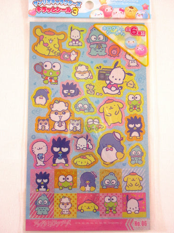 Cute Kawaii Sanrio Characters Kuririn Badtz Pochacco Keroppi Hangyodon Super Glittery Sticker Sheet for Journal Planner Craft Diary Schedule Gift - preowned