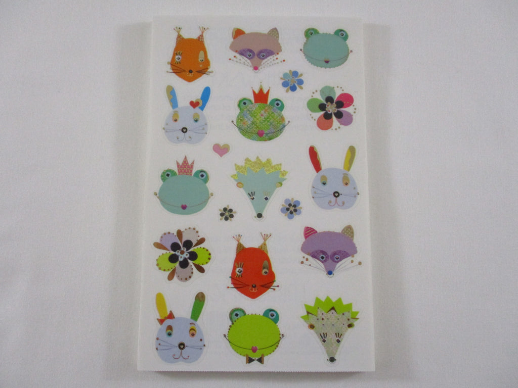 Mrs Grossman Turnowsky Woodland Frilly Animal Faces Sticker Sheet / Module - 4 x 6.5 in - Vintage & Collectible - Stationery Journal Scrapbook Diary Notebook Planner Schedule Gift
