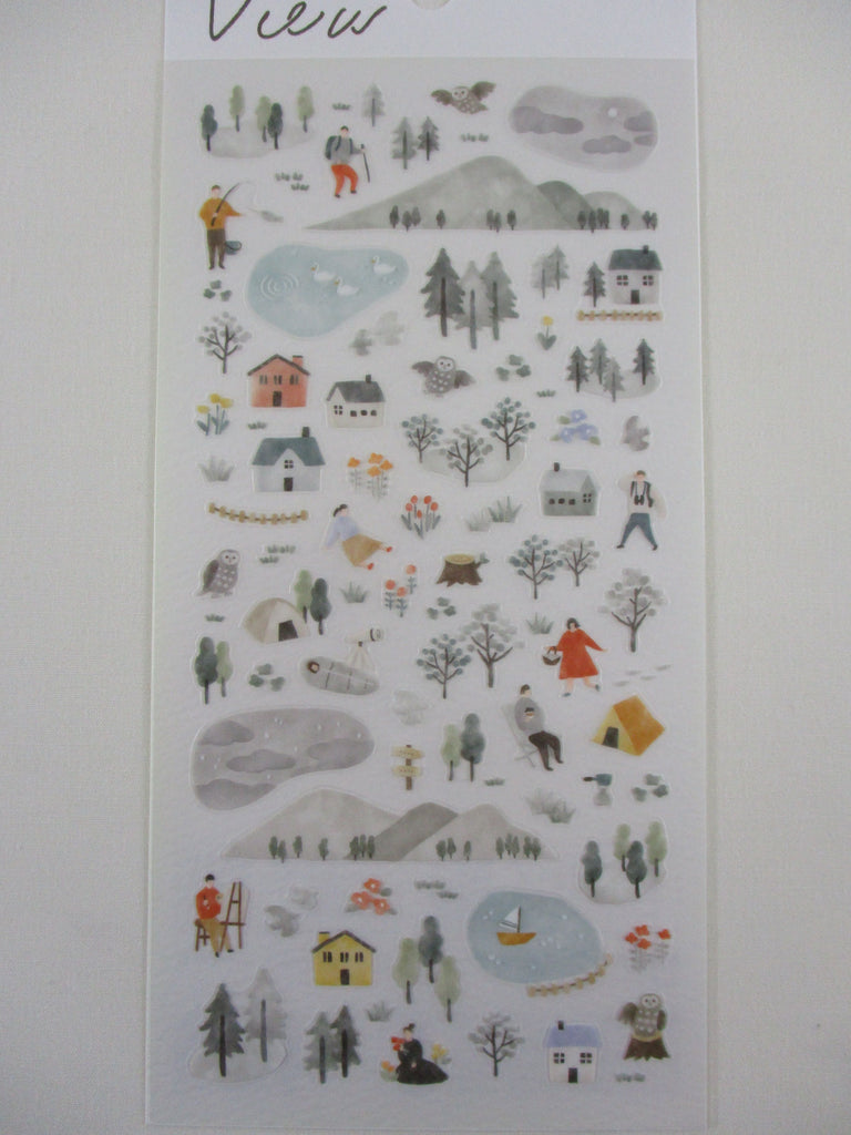 Cute Kawaii MW Scenic View Series - Grey Winter - Nature Outdoor Mountain Hike Snow Sticker Sheet - for Journal Planner Craft