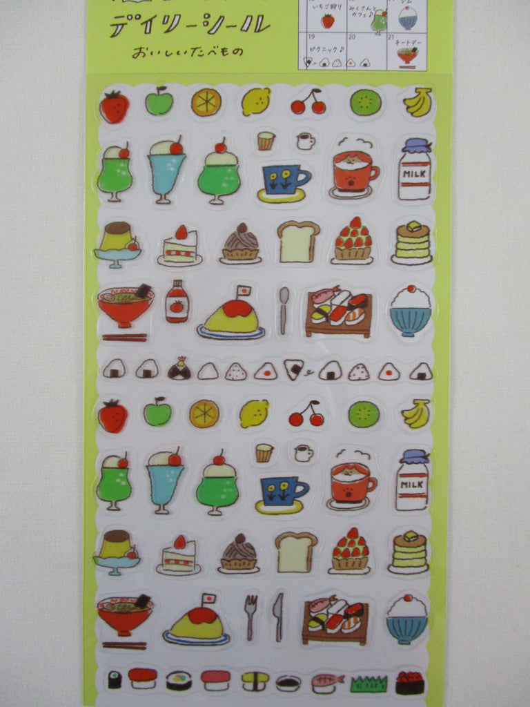 Cute Kawaii Furukawashiko Food Theme Sticker Sheet - Fruit Lemon Bread Omelette Cake Noodle Sushi Coffee Milk Drink - for Journal Planner Craft Organizer Calendar