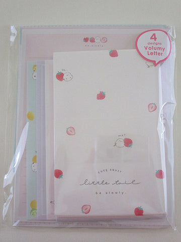 Cute Kawaii Q-lia Fruit Strawberry Lemon Little Tail Bird Letter Set Pack - Stationery Writing Paper Envelope Penpal Stationary Journal Gift