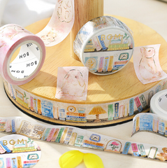 Cute Kawaii BGM Washi / Masking Deco Tape - Gold Accents - Books Shelf Library Read Study - for Scrapbooking Journal Planner Craft