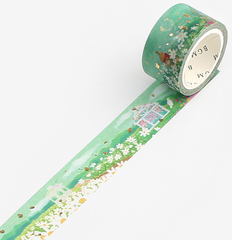 Cute Kawaii BGM Washi / Masking Deco Tape - Beautiful Green Flower Field Garden Butterfly Rabbit Animal - for Scrapbooking Journal Planner Craft