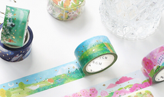 Cute Kawaii BGM Washi / Masking Deco Tape - Beautiful Green Flower Field Garden Butterfly Rabbit Animal - for Scrapbooking Journal Planner Craft