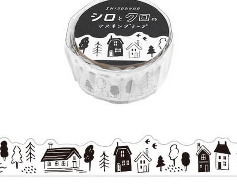 Cute Kawaii Mind Wave Washi / Masking Deco Tape - Row of Houses Town Home City - for Scrapbooking Journal Planner Craft Gift