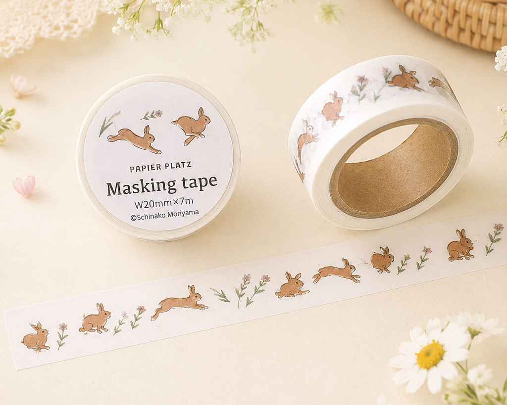 Cute Kawaii Papier Platz Washi / Masking Deco Tape - Rabbit Hop Cuteness D - for Journal Planner Diary Scrapbook Craft Gift