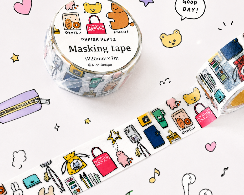 Cute Kawaii Papier Platz Washi / Masking Deco Tape - All in Her Bag Girl Accessories - for Journal Planner Diary Scrapbook Craft Gift