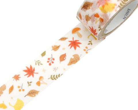 Cute Kawaii Saien Washi / Masking Deco Tape - Autumn Fall Leaves Nature Brown Color Forest Tree Rustic - for Diary Journal Planner Craft Calendar Notebook Scrapbook Stationery Gift