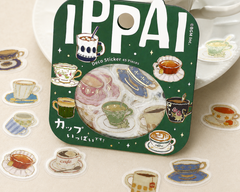 Cute Kawaii BGM Flake Stickers Sack - Teacups Cozy Vintage Easy Art Relaxing - for Journal Agenda Planner Scrapbook Craft Diary Gift