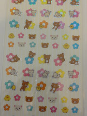 Cute Kawaii San-X Rilakkuma Glitter Flower Sticker Sheet