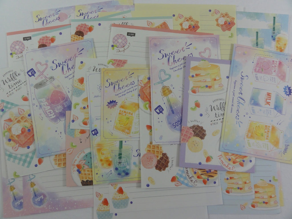 Cute Kawaii Waffle Milk Drinks Letter Writing Paper + Envelope Stationery Theme Set