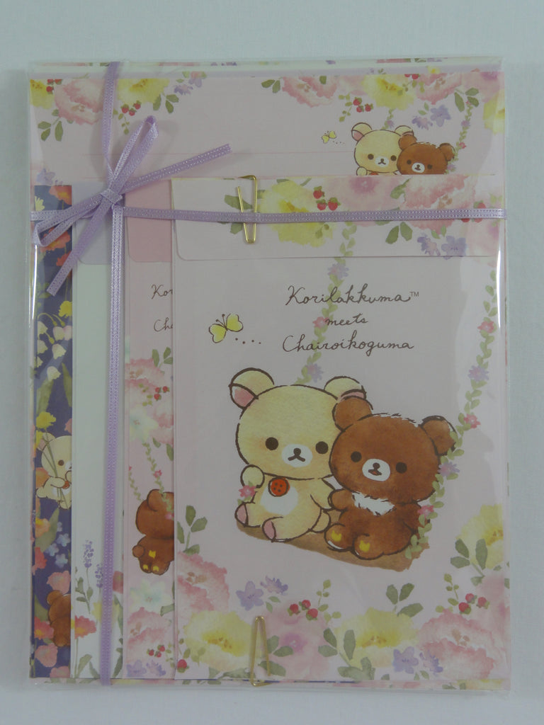 Cute Kawaii San-X Rilakkuma meets Chairoikoguma Flower Field Bear Letter Set Pack - 2019 - Writing Paper Envelope Stationery
