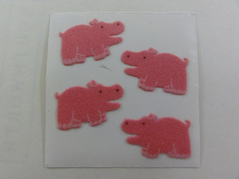 Sandylion Pink Hippo Fuzzy Sticker Sheet / Module - Vintage & Collectible