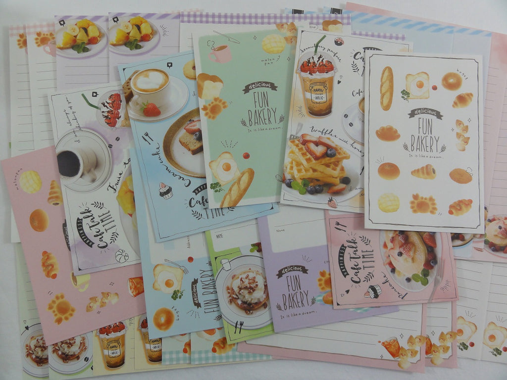 Cute Kawaii Bread Bakery n Cafe Time Letter Writing Paper + Envelope Stationery Theme Set