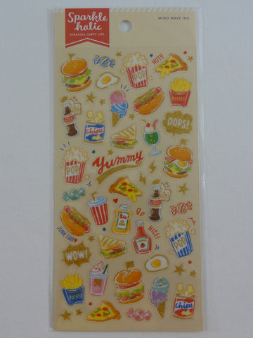 Cute Kawaii Mind Wave Yummy Pizza Hotdog Ice Cream Chips Food theme Sticker Sheet - for Journal Planner Craft Organizer