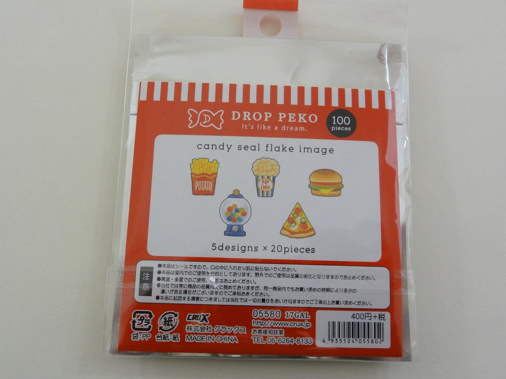 Cute Kawaii Crux Candy Drop Style Flake Stickers Sack - Burger Gum Popcorn Pizza Junk Food - for Journal Planner Agenda Craft Scrapbook