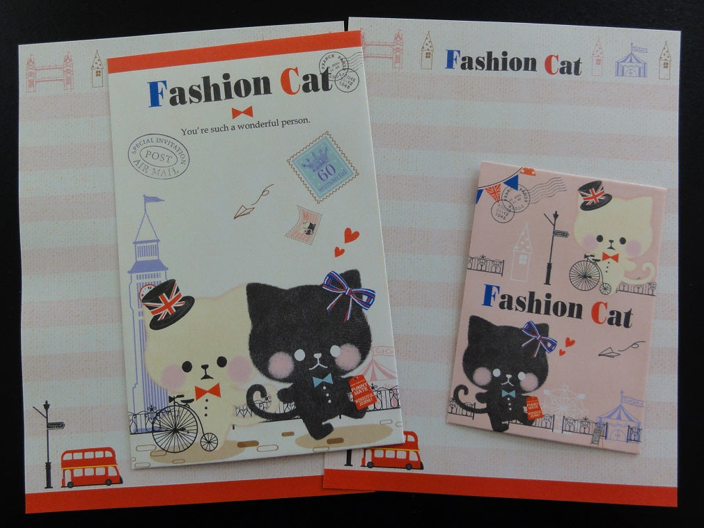 Cute Kawaii Crux Fashion Cat Mini Letter Sets - Small Writing Note Envelope Set Stationery