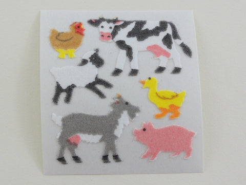 Sandylion Farm Animals Cow Pig Sheep Fuzzy Sticker Sheet / Module - Vintage & Collectible