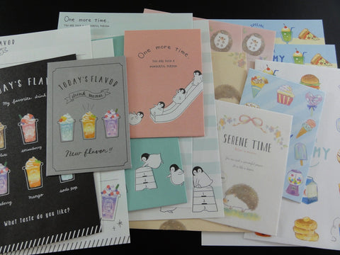 Cute Kawaii 8 Food Drink Penguin Hedgehog MINI Letter Paper + Envelope Theme Set