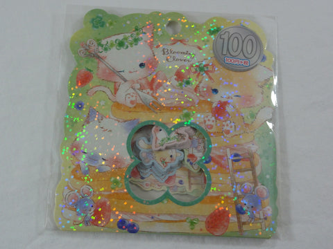 Cute Kawaii Kamio Blooming Clover Cat Kitten Green Sticker Flakes Sack - for Journal Planner Craft Scrapbook Agenda