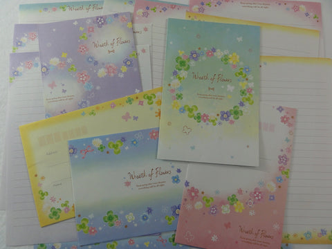 Cute Kawaii Crux Wreath of Flowers Letter Sets - Stationery Writing Paper Envelope Penpal