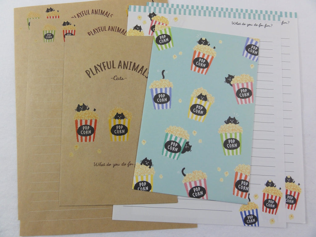 Cute Kawaii Mind Wave Popcorn Cat Collection Letter Sets - Stationery Writing Paper Envelope Penpal