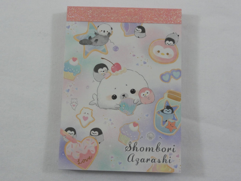 Cute Kawaii Crux Shombori Azarashi Seal Penguin Friends Mini Notepad / Memo Pad - F - Stationery Designer Paper Collection