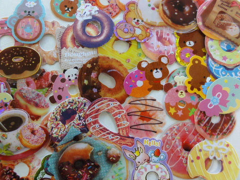 Cute Kawaii Sweet Donuts Food theme Flake Stickers - 44 pcs