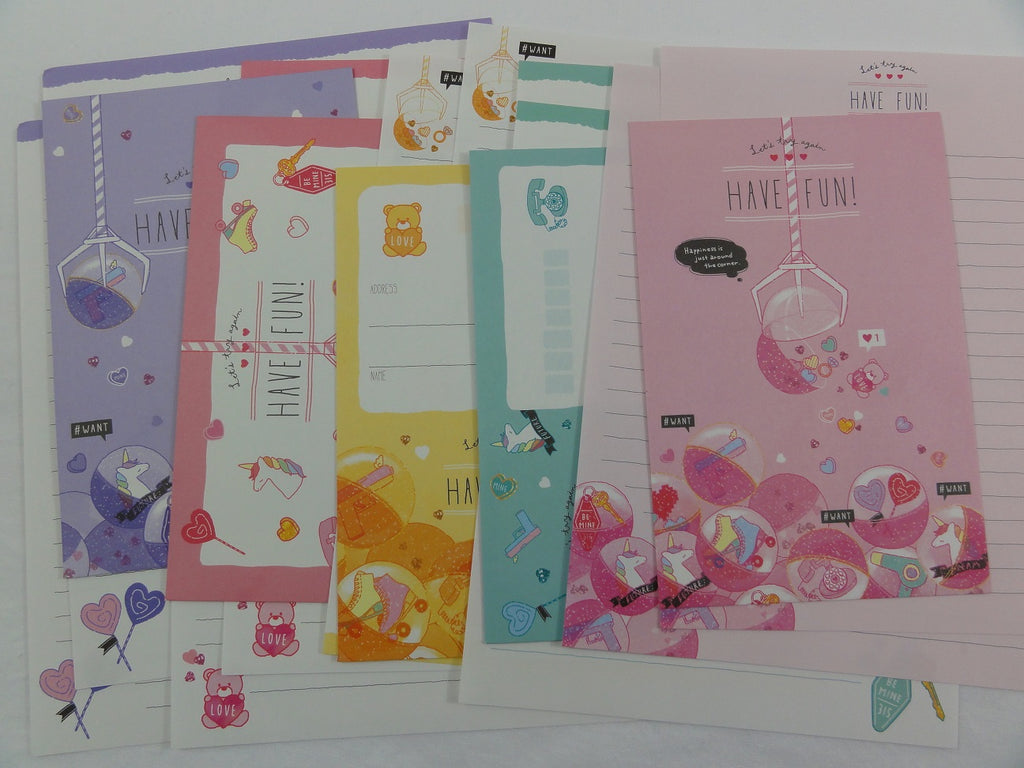 Cute Kawaii Crux Claw Crane Fun Candy Unicorn Letter Sets - Stationery Writing Paper Envelope
