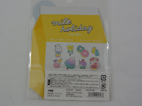 Cute Kawaii Crux Flake Stickers in Milk Carton Package - Sweet Ice Cream Cupcake Drinks Flake Stickers Sack - for Journal Planner Scrapbooking Craft