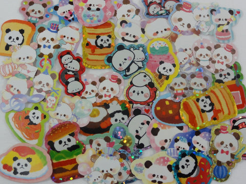 Cute Kawaii Panda theme Flake Sack Stickers - 41 pcs + 1 Large Sticker