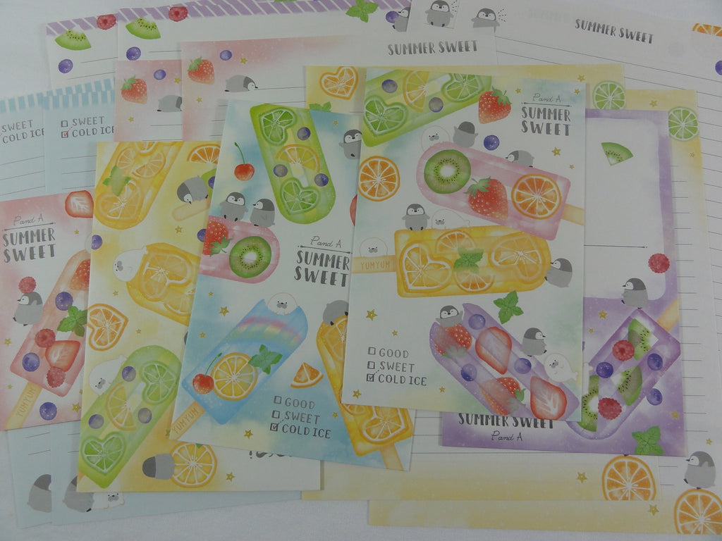 Cute Kawaii Crux Summer Sweet Penguin Fruit Popsicle Letter Sets - Stationery Writing Paper Envelope Penpal