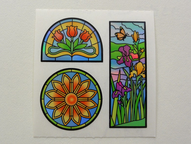 Sandylion Flower Stained Glass Sticker Sheet / Module - Vintage & Collectible