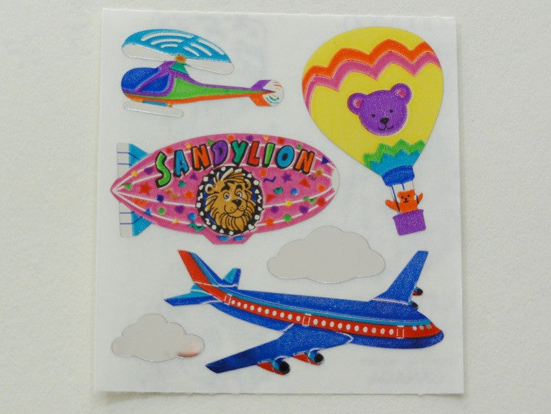 Sandylion Airplance Helicopter Hot Air Balloon Shiny Sticker Sheet / Module - Vintage & Collectible