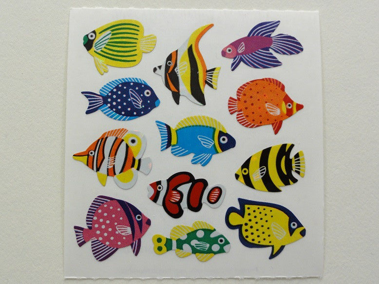 Vintage Prism Sticker Sheet AGC Fishes Complete 80s 90s Shiny Stickers