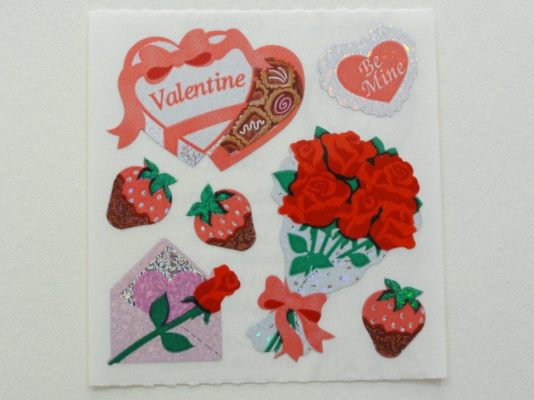 Sandylion Rose Chocolate Valentine Glitter Sticker Sheet / Module - Vintage & Collectible