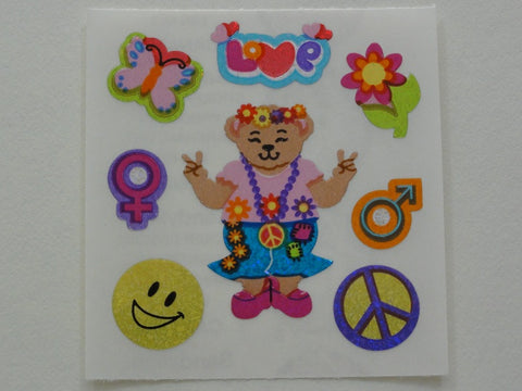 Sandylion Bear Peace Glitter Sticker Sheet / Module - Vintage & Collectible