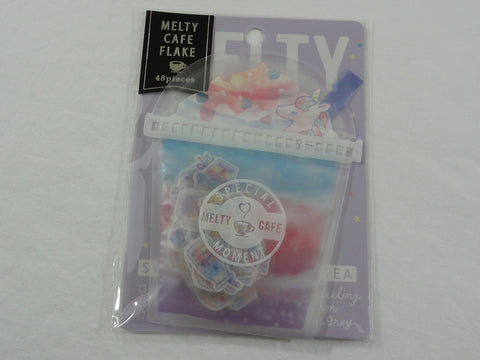 Cute Kawaii Crux Melty Cafe Flake Stickers Sack - C Purple Cup Shape Ziplock Bag - Cotton Candy Drink Milk Ice Cream Cake - for Journal Planner Scrapbooking Craft